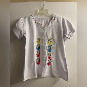 White Embroidered Button-Up Blouse